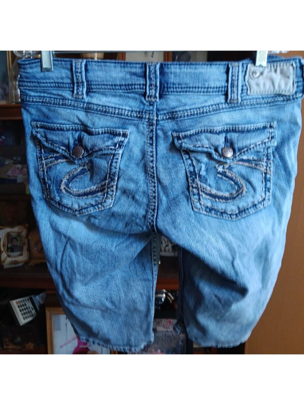 Womens Silver Jeans Suki Flip Bermuda Denim Shorts W32 Medium Wash Distressed